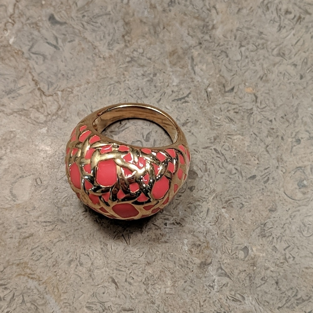 Kate Spade Gold Coral Orange Enamel Cocktail Ring
